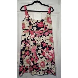 Retro Floral Fit & Flare Dress Sleeveless Pink Cream Black Bold Print Size 12